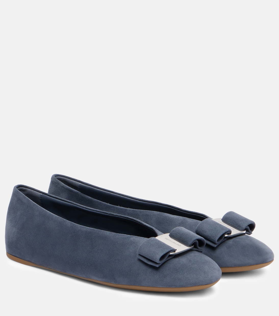 Замшевые балетки Vanna с бантом Ferragamo, Graphite