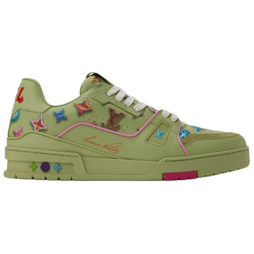 LOUIS VUITTON Кроссовки Donut Cow Leather Low top Skateboard мужские зеленые — фото 3