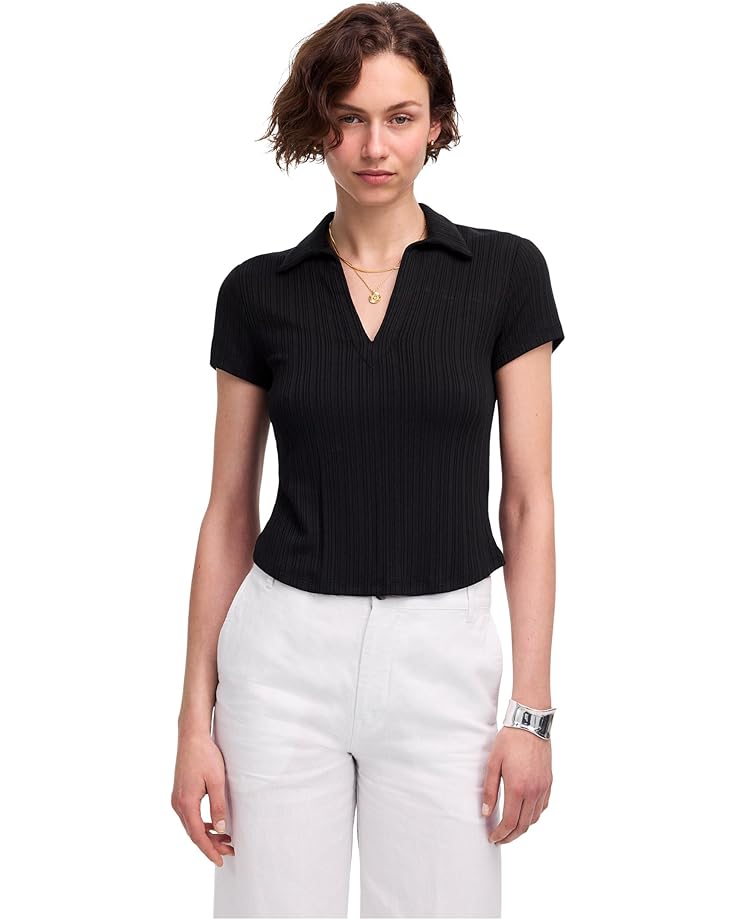

Поло Madewell Low V-Neck Short Sleeve Polo, цвет Jet Black