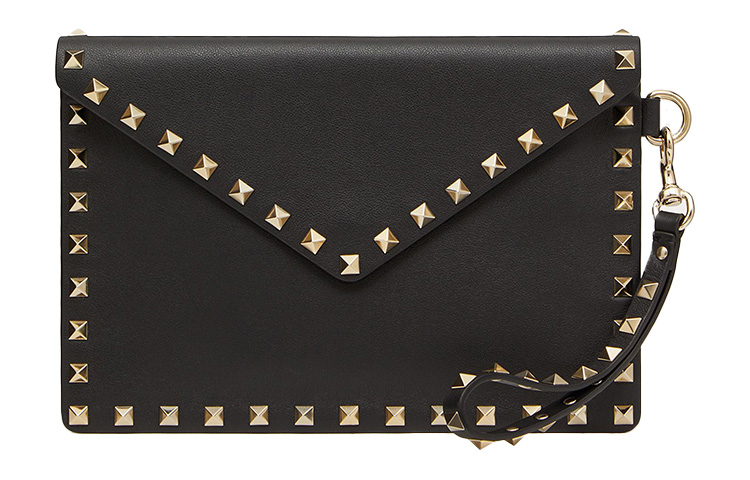 

Valentino Сумка-конверт ROCKSTUD из гладкой коровьей кожи, клатч, женский, среднего размера, черный