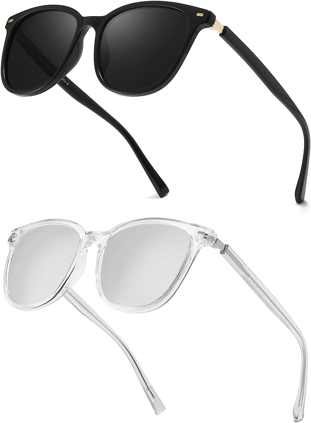 

Женские поляризованные солнцезащитные очки FIMILU – классическая винтажная оправа с золотыми акцентами. Стильные солнцезащитные очки с защитой от УФ-излучения UV400, A5 Black+transparent Frame/Grey+sliver Lens