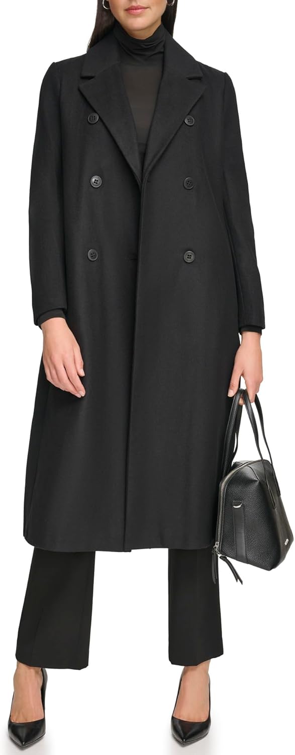 

Calvin Klein Женское длинное пальто на пуговицах из шерсти (Петит, Стандарт, Плюс), Double Breasted Black