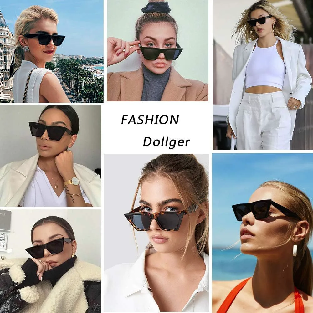 

Солнцезащитные очки Dollger Square Cat Eye для женщин, модные ретро-классические солнцезащитные очки с защитой от УФ-излучения UV400, A2-black Frames/Black Lens