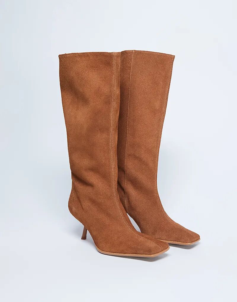 Сапоги Topshop Scarlett Premium из замши с квадратным носком, светло-коричневые