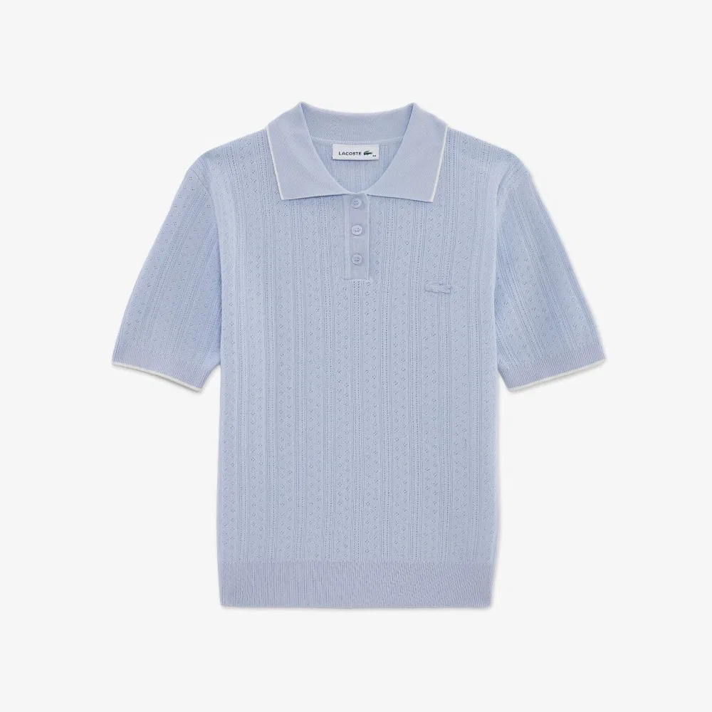 Поло Lacoste ажурный вязаный, светло-лавандовый