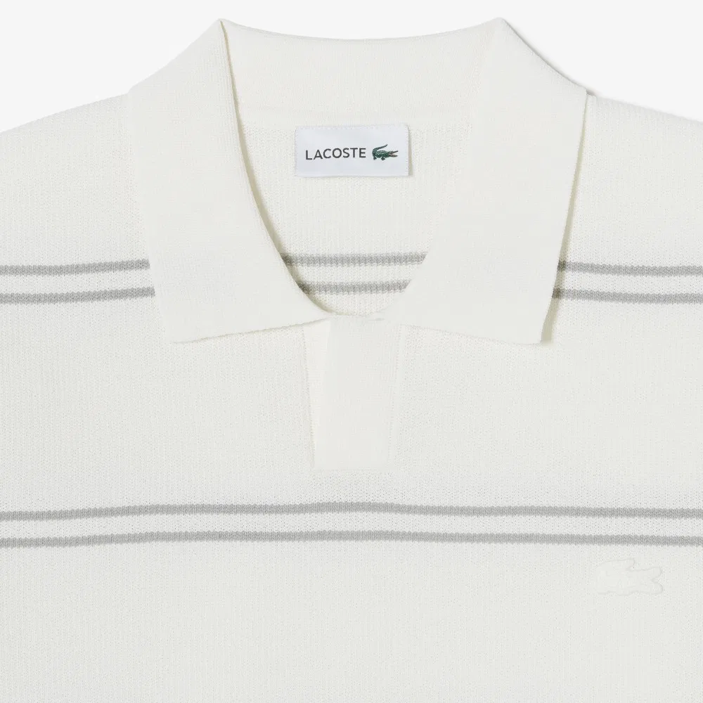 Мужская футболка поло с открытым воротником и полосками кремового цвета от Lacoste — фото 3