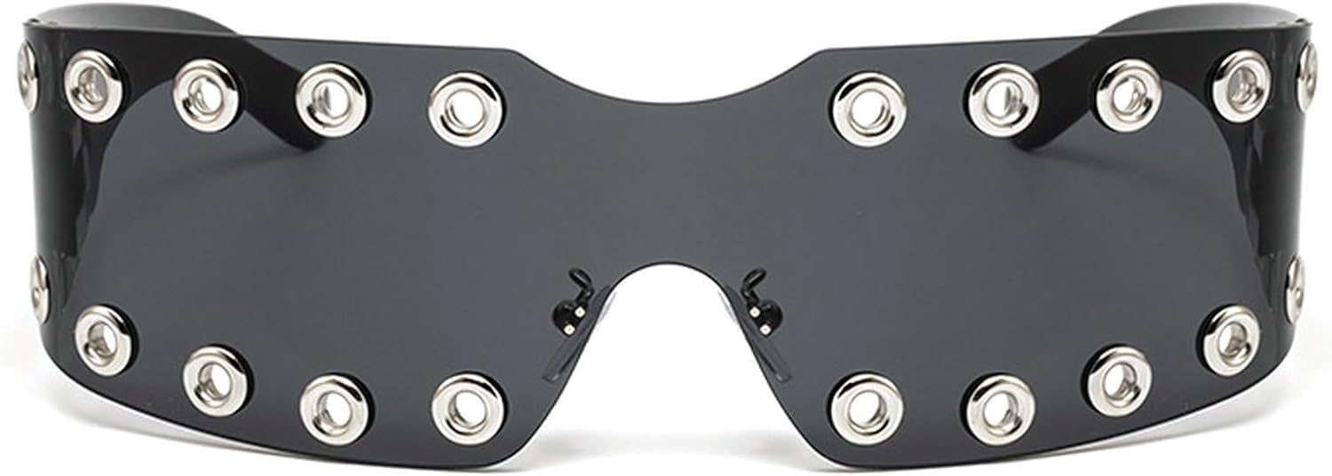 

Винтажные квадратные солнцезащитные очки с обтекаемой формой для женщин и мужчин, модные цельные солнцезащитные очки с увеличенной оправой-щитом и заклепками, защита от УФ-излучения UV400 mincl, C1