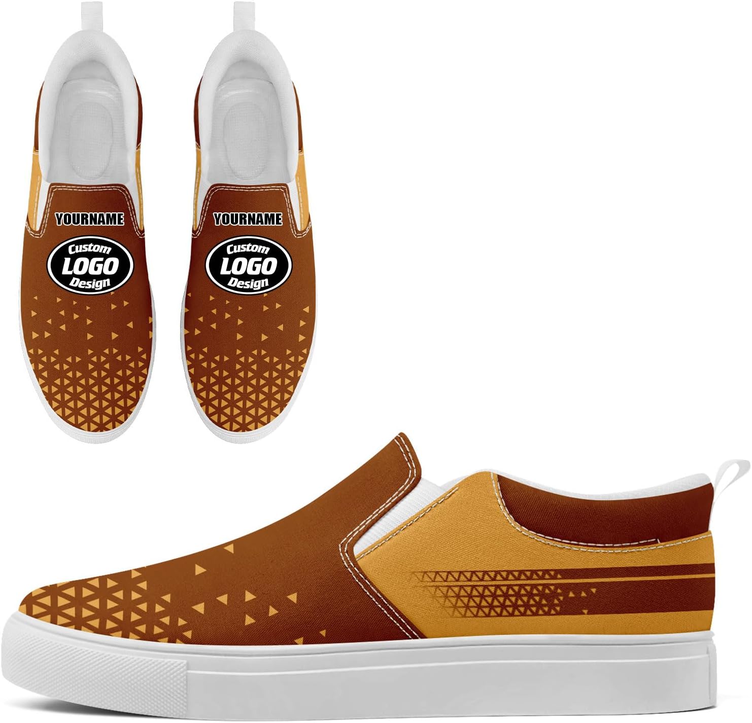 

Кастомизированные корпоративные повседневные слипоны AWSOLE для мужчин и женщин с принтом названия компании и логотипа, удобные кроссовки из холста для прогулок, белый/желтый/коричневый