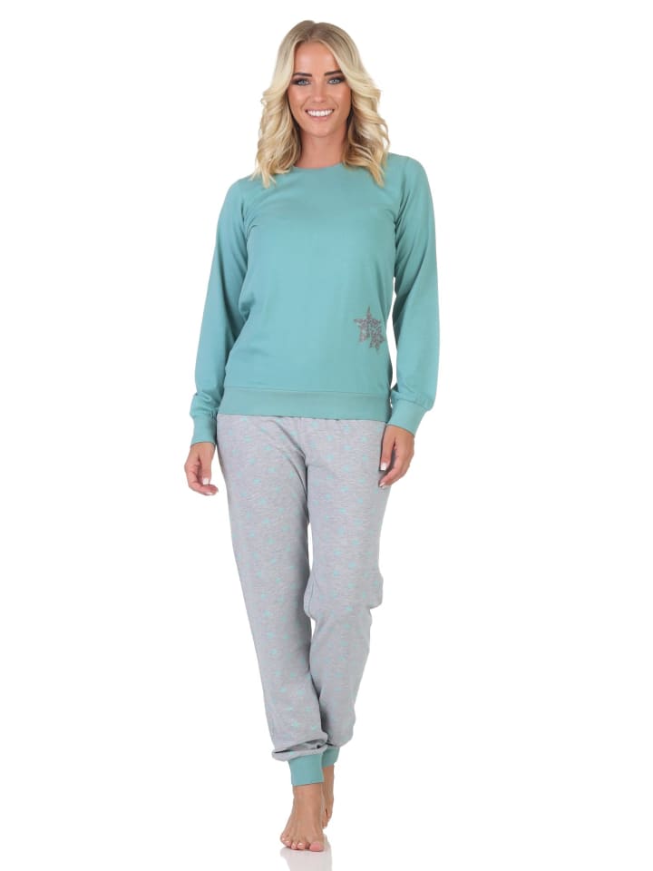 

NORMANN Пижама с длинными рукавами и рисунком в виде звезд - 88752, бирюзового цвета