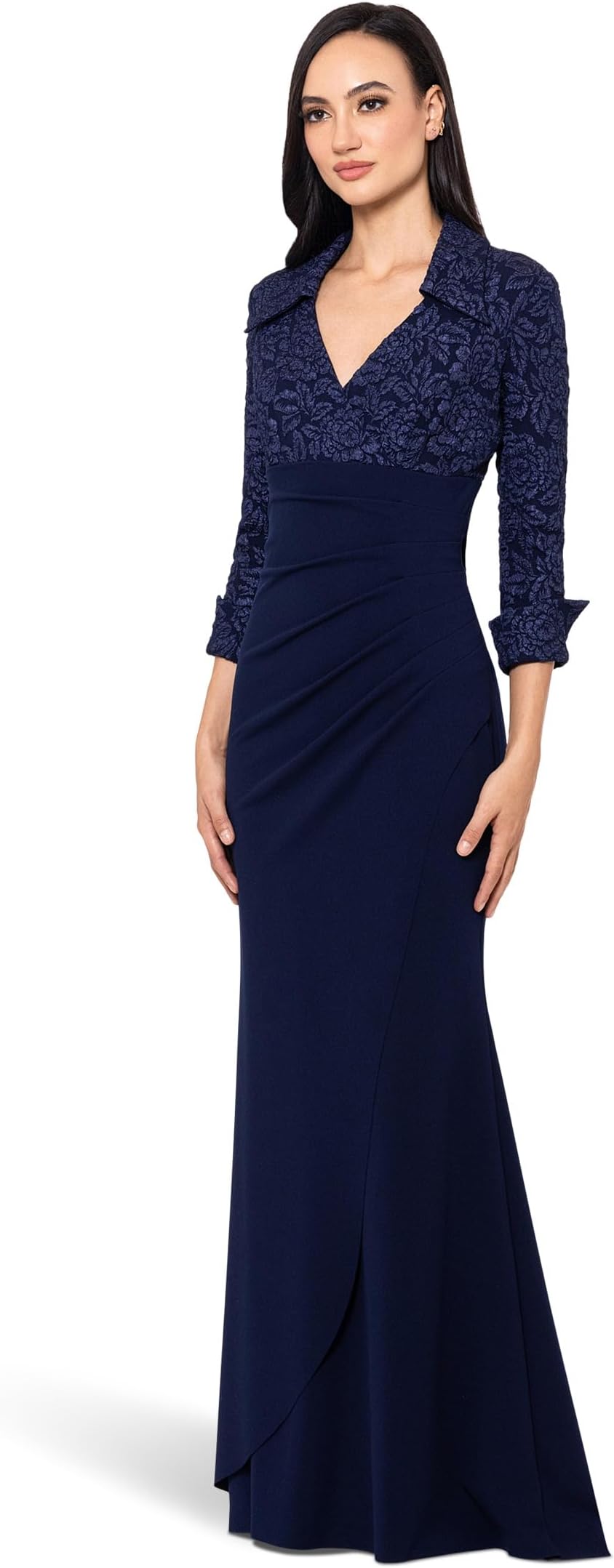 

Платье XSCAPE The Beautiful Jacquard Top With Long Sleeves Creates A Flattering Yet Elegant Look, темно-синий