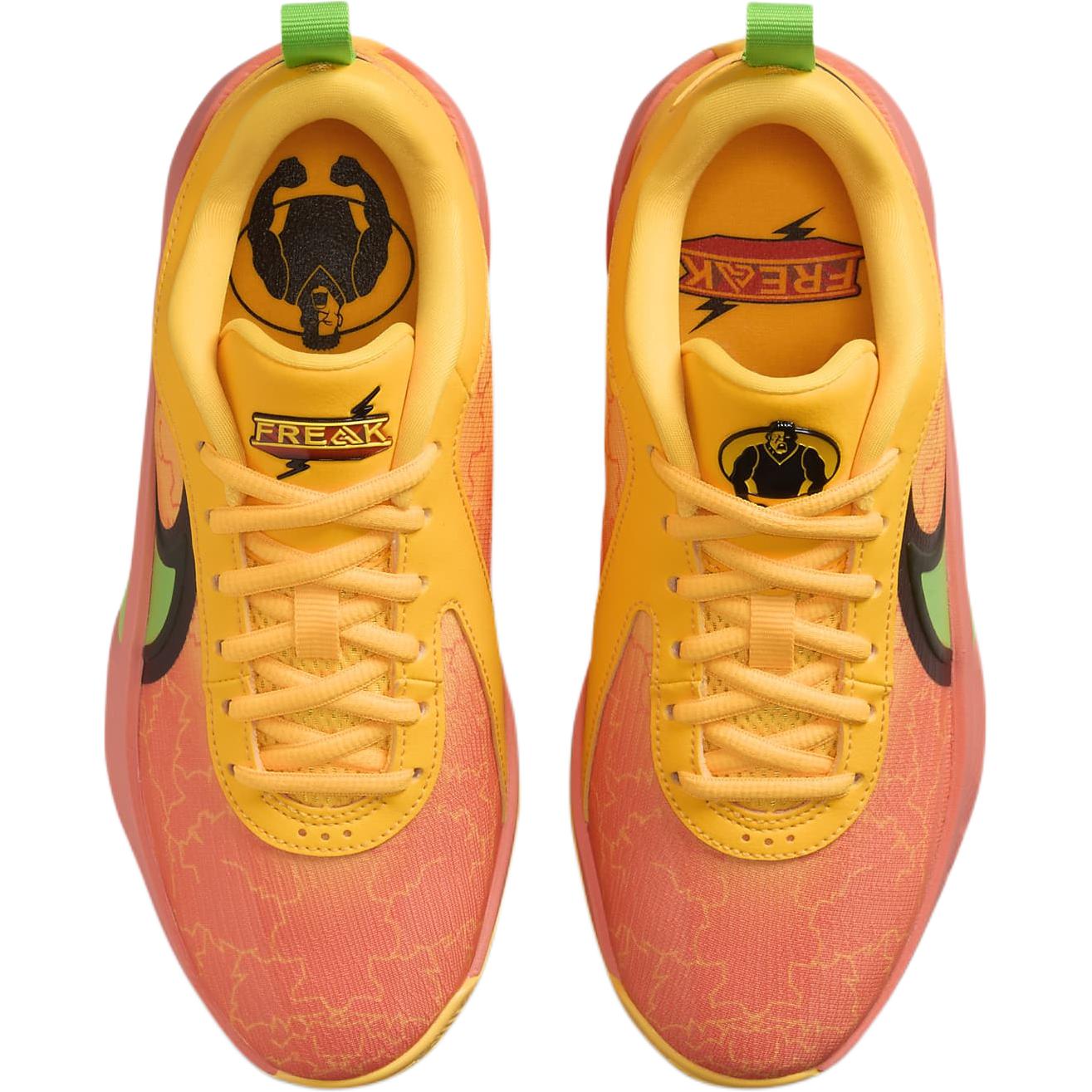 Детские баскетбольные кроссовки Nike Giannis Freak 6 с противоскользящей износостойкой подошвой низкие оранжево-желтые, оранжево-зеленые — фото 3