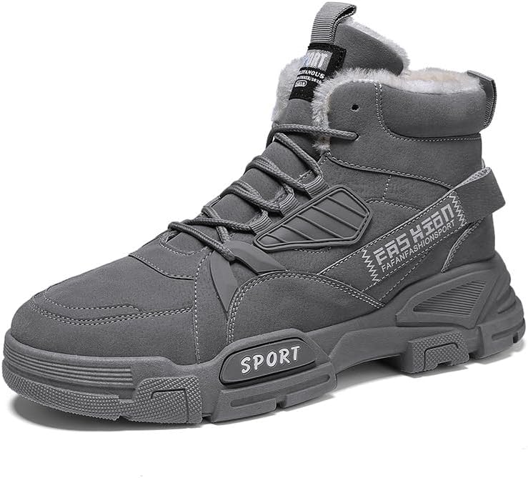

Мужские зимние ботинки с меховой подкладкой, утепленные, теплые, для походов и прогулок, модные тактические высокие шнурованные ботинки Hhhchpm, серый
