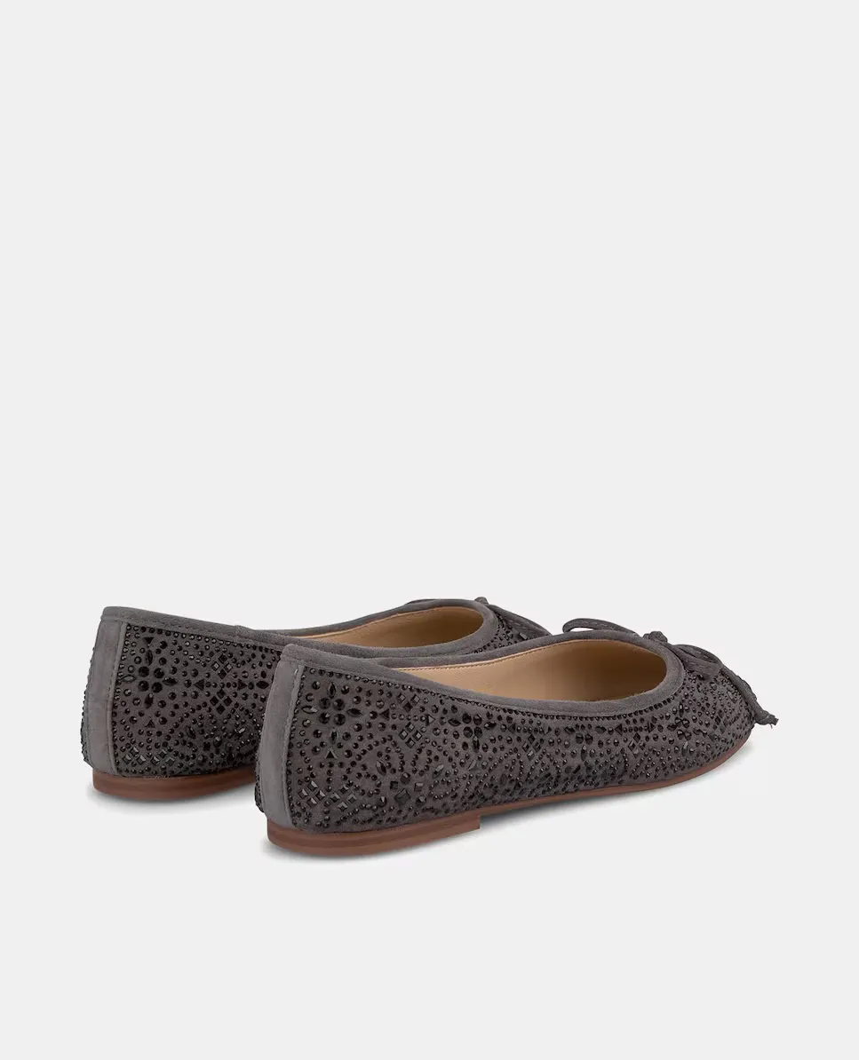 Женские балетки со стразами и бантом Alma en Pena, серый — фото 3