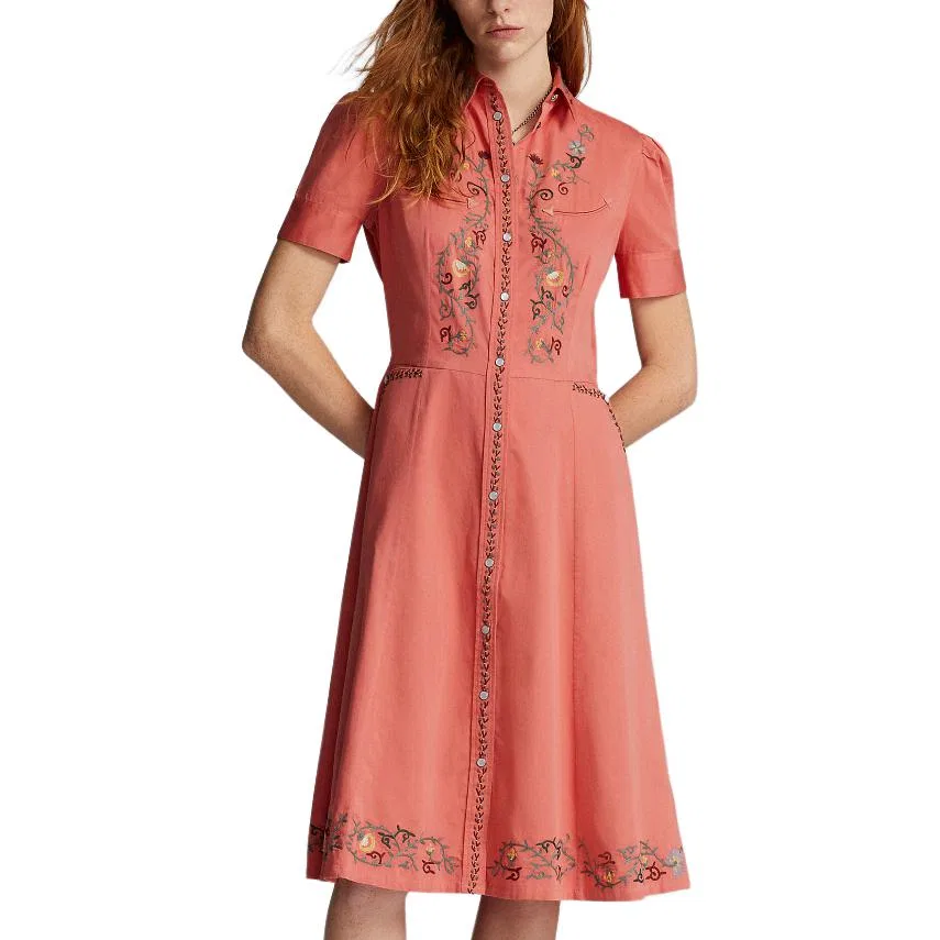 Платье-рубашка Ralph Lauren Rrl с цветочной вышивкой Polo Ralph Lauren, Coral — фото 3