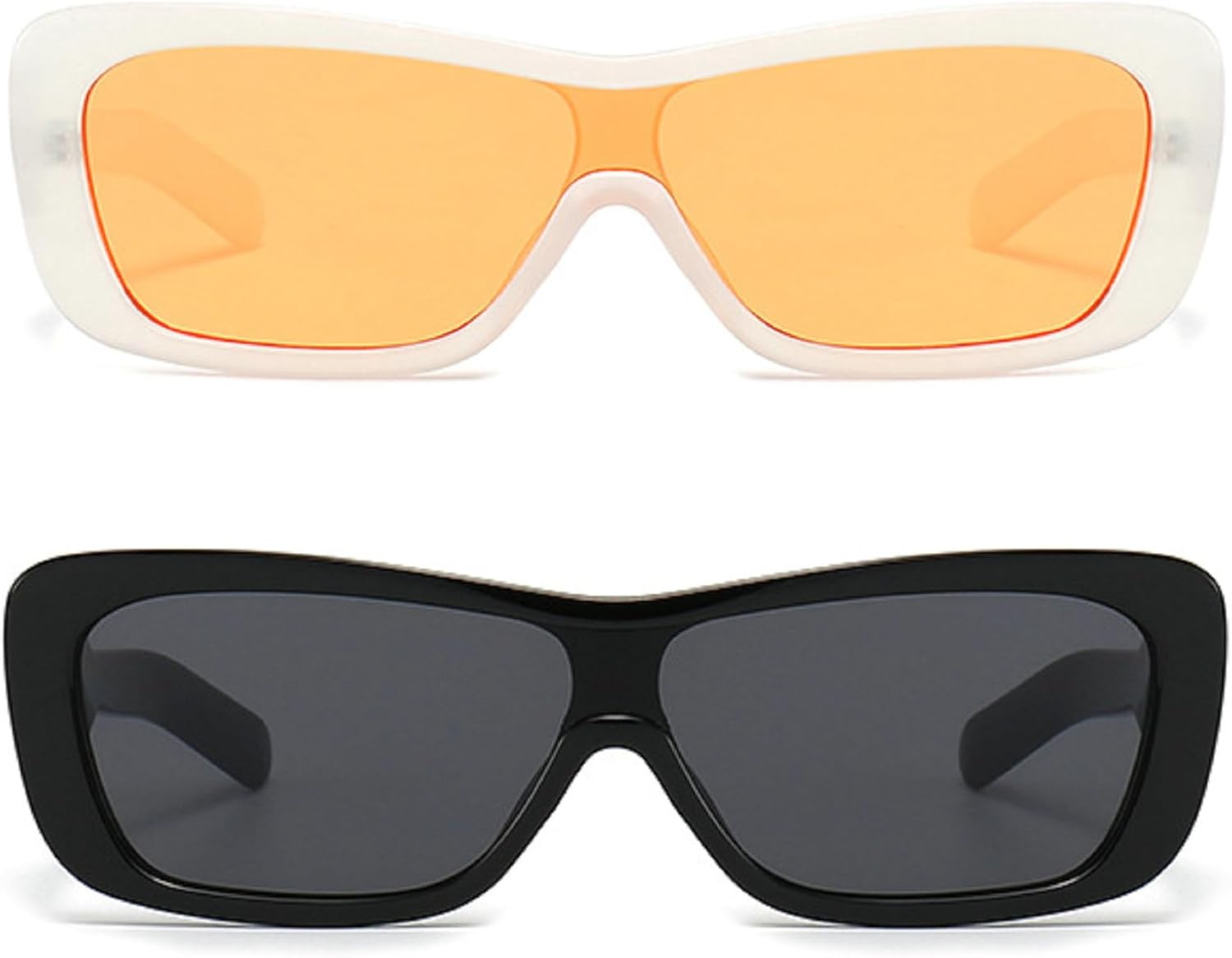 

Солнцезащитные очки в стиле ретро, ​​квадратные, цельные, с защитой от УФ-излучения UV400, для женщин и мужчин, винтажные, для летних вечеринок, с плоской верхней частью mincl, 2pcs-black&clear