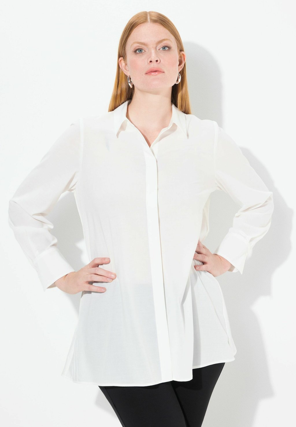 

Блузка на пуговицах PLEATED LONG SLEEVE Ulla Popken, белый