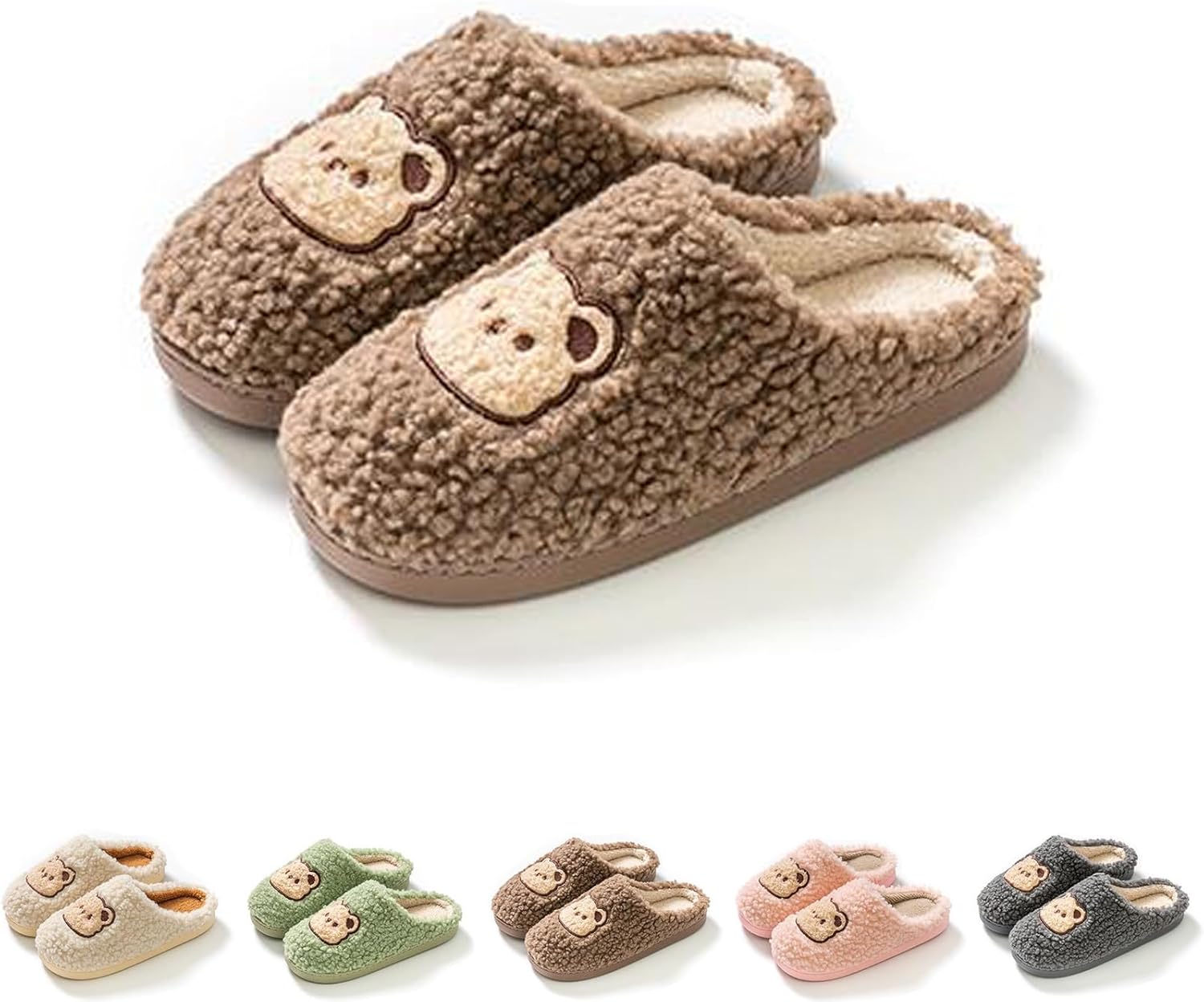 

Тапочки с медведем, женские и мужские, мультяшные, уютные, пушистые, плюшевые, на мягкой подошве для дома Xhlizhu, Coffee