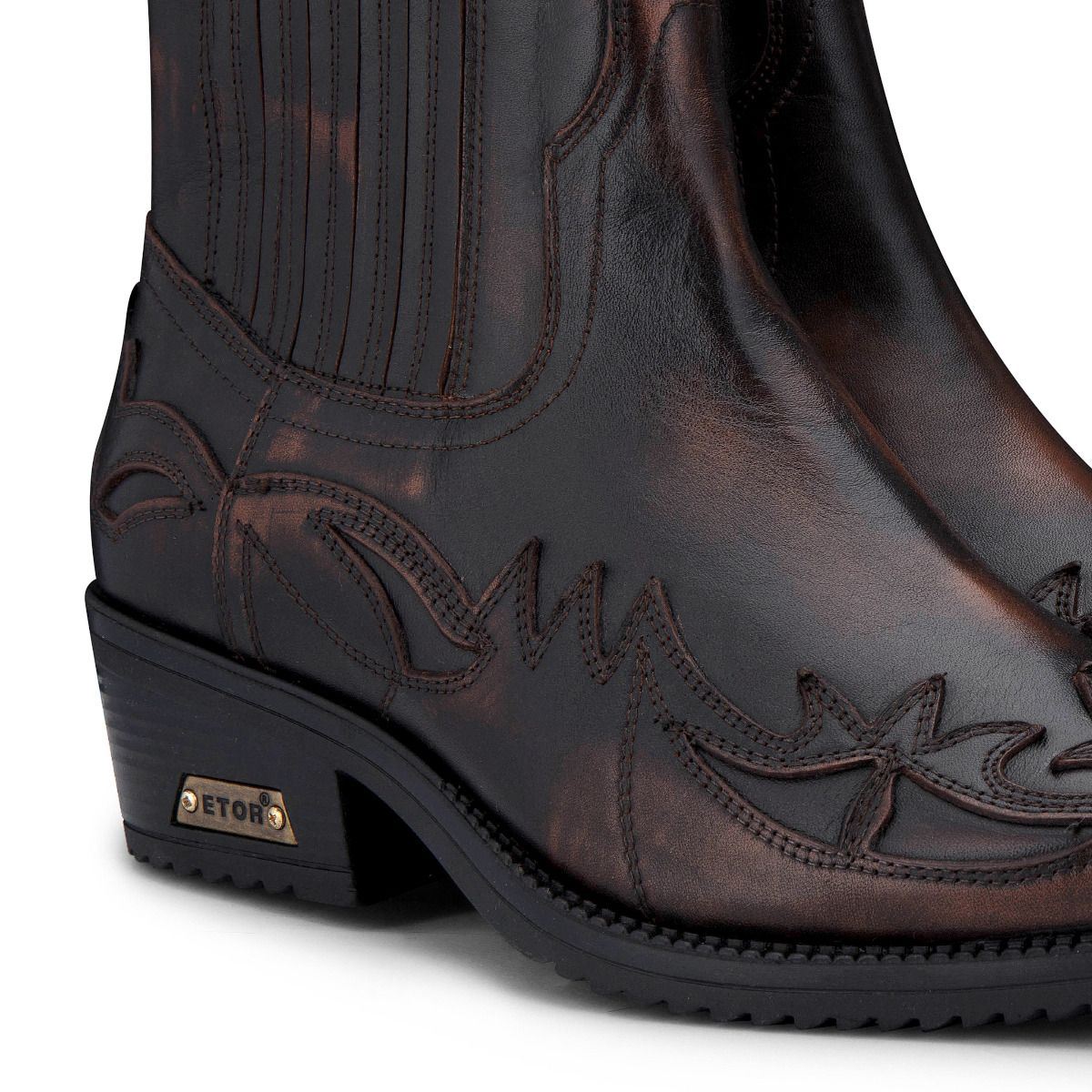 Мужские черно-коричневые ковбойские ботинки Winklepicker с острым носком Infinity Leather — фото 3