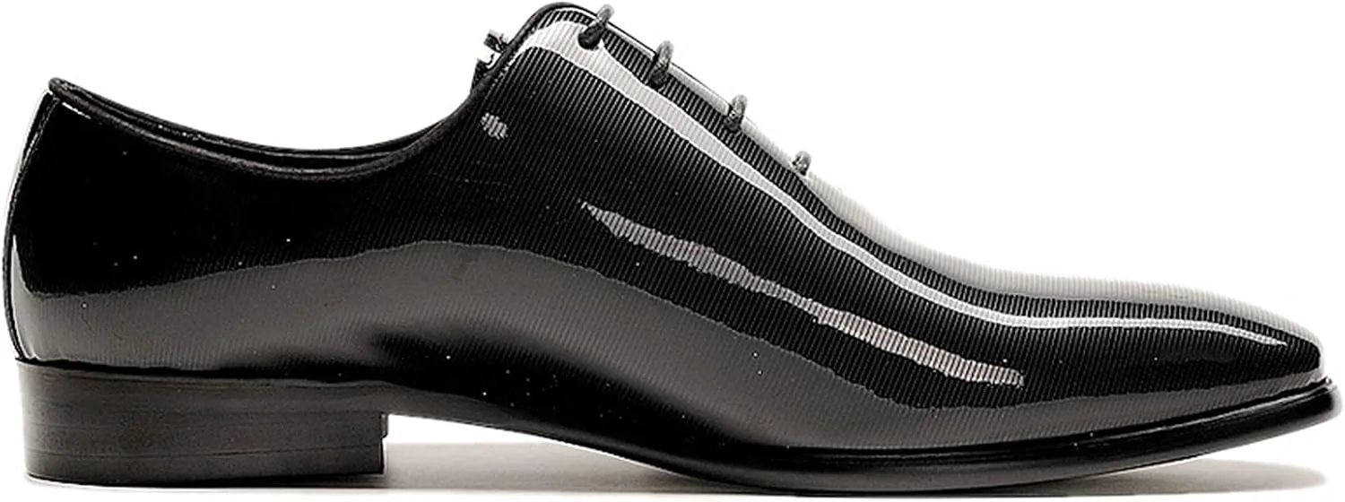 Мужские официальные туфли Oxfords на шнуровке из лакированной кожи коровьей выделки, с противоскользящей резиновой подошвой и каблуком, для свадеб XJSDJHOUNT, черный — фото 4