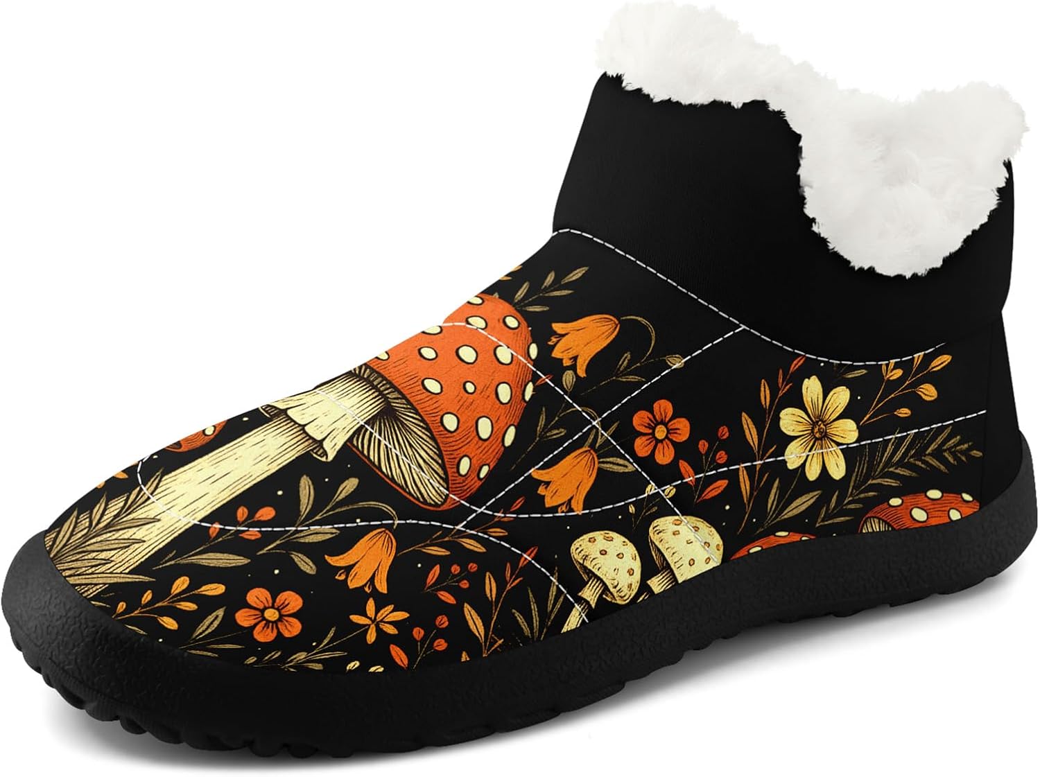 

Готические зимние ботинки для женщин и мужчин с черепами и цветочным узором, стильные и комфортные, теплые ботильоны, с мягкой искусственной меховой подкладкой, снегоступы Awsole, белый/черный/красный/желтый/оранжевый
