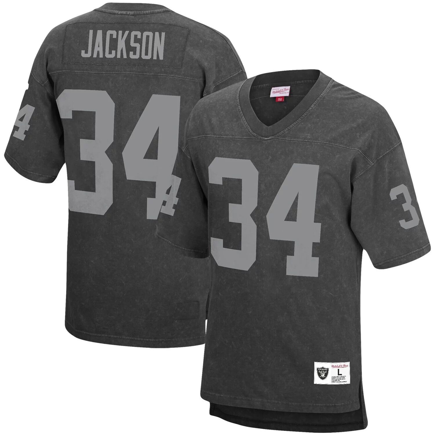 

Мужская футболка Mitchell & Ness Bo Jackson Black Los Angeles Raiders с именем и номером игрока, вышедшего на пенсию, футболка Acid Wash