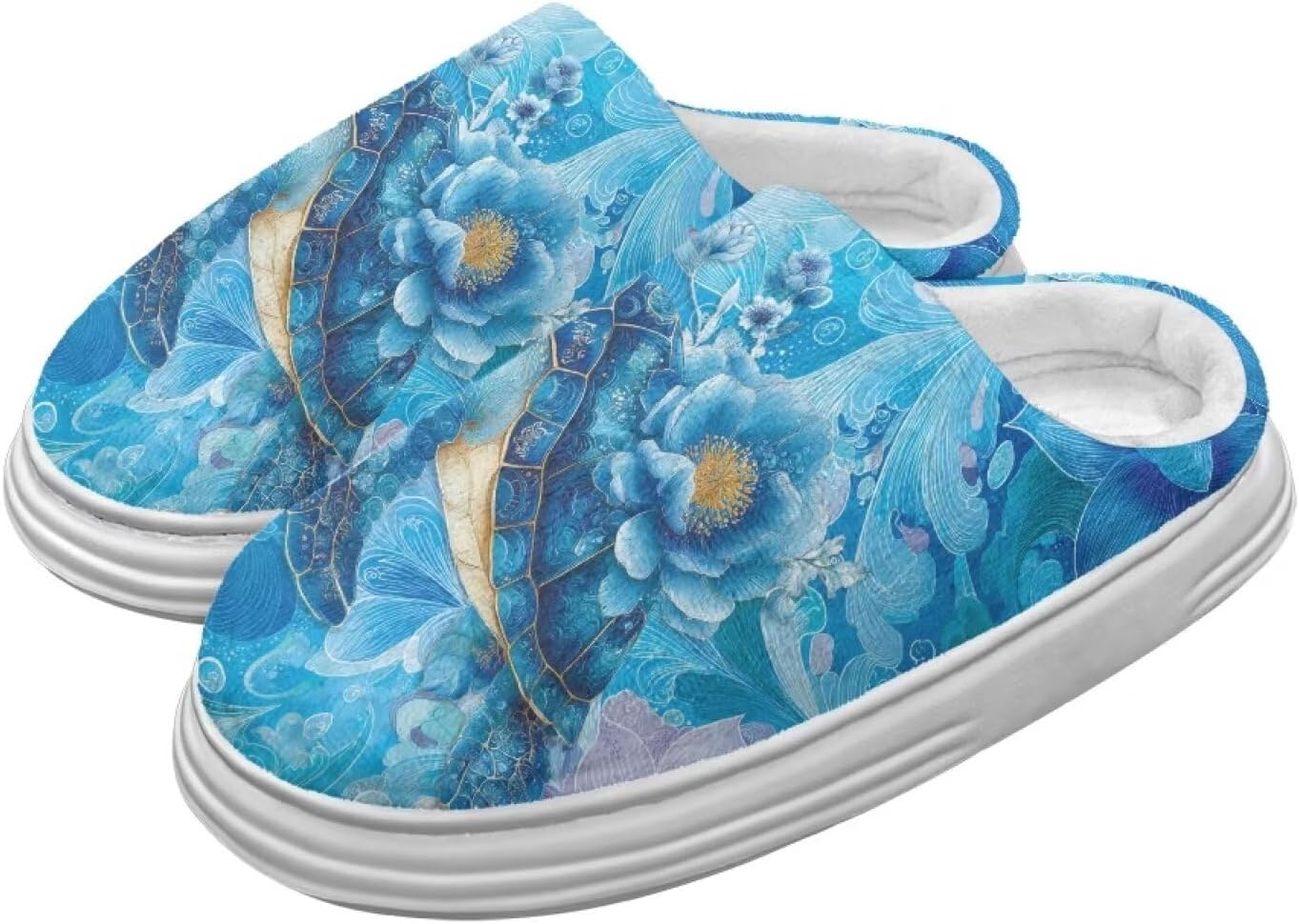 

Тапочки для женщин и мужчин, зимние шлепанцы, мягкие плюшевые пушистые домашние тапочки для улицы и дома Hechitok, Turtle Floral