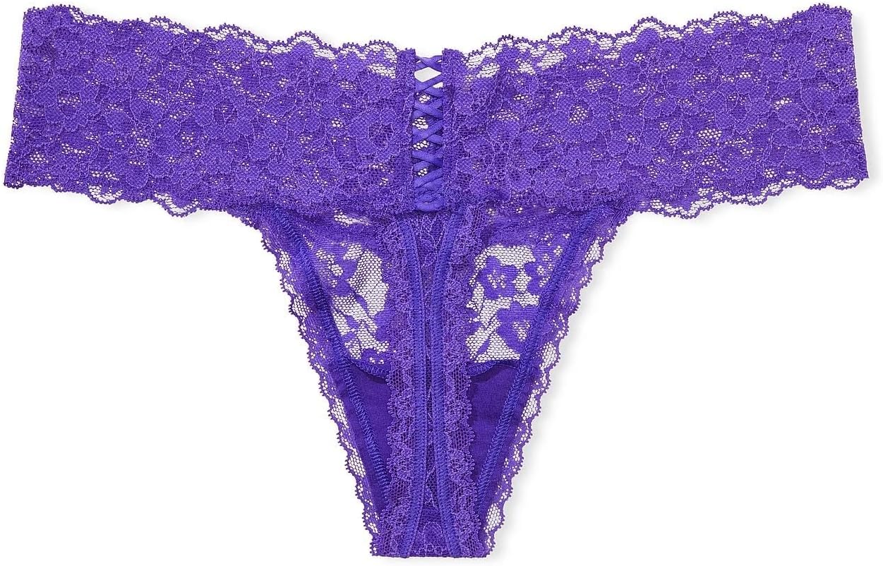 Victoria's Secret кружевное стринги с шнуровкой, цвет Purple, новое — фото 4