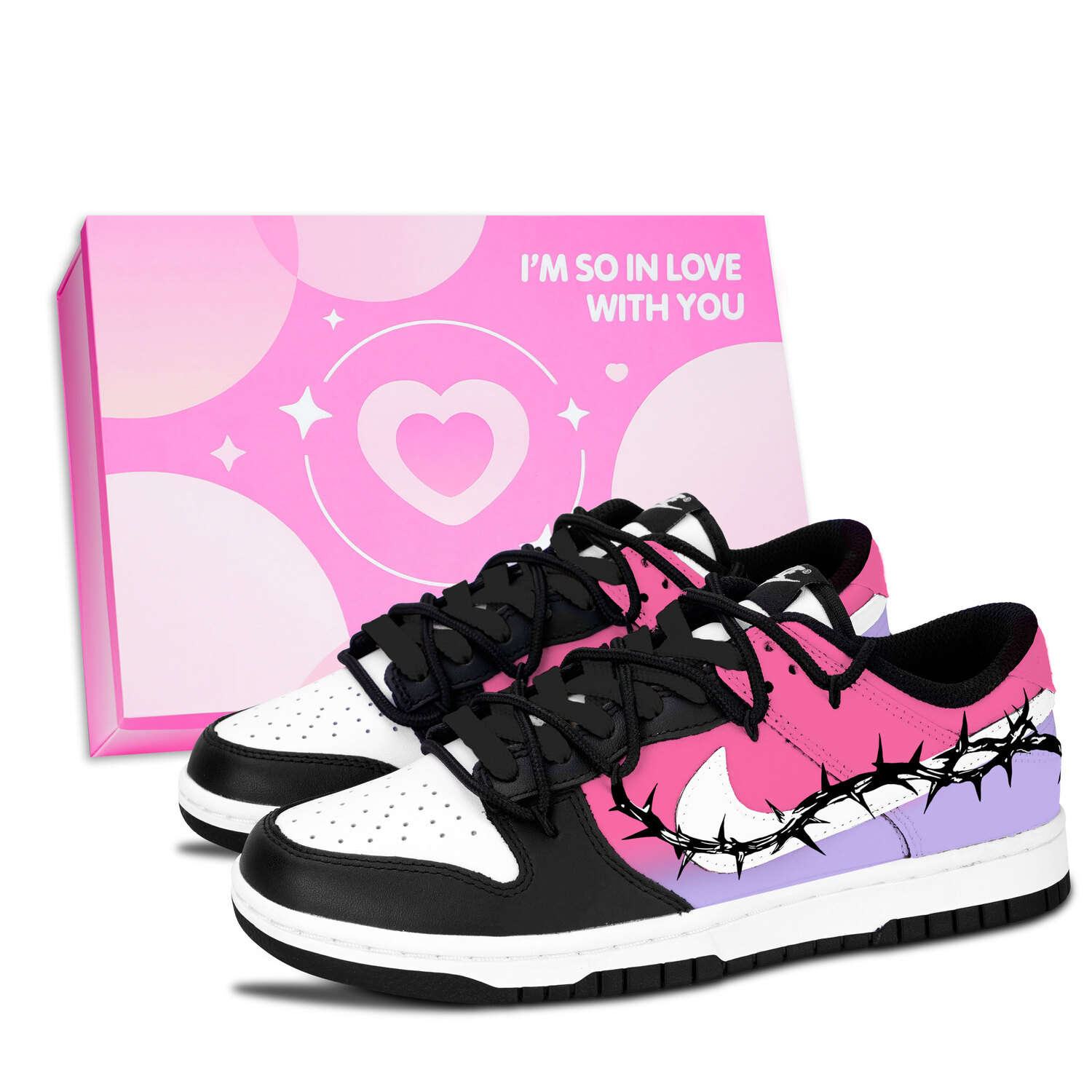 

Nike Кроссовки для скейтбординга Dunk Black White, Purple Cactus Graceful из натуральной кожи с противоскользящим и износостойким покрытием