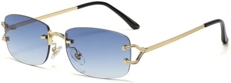 

Квадратные солнцезащитные очки для мужчин, полуметаллические, сине-зеленые, без оправы, модные женские солнцезащитные очки без оправы, для женщин, UV400 MTZJH, Gold With Blue