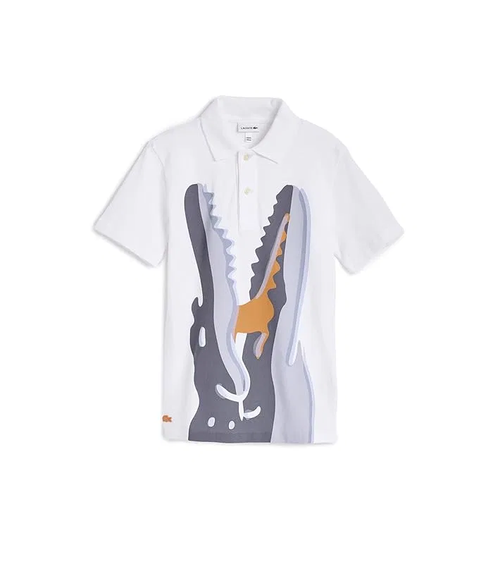 Футболка поло с принтом крокодила Watercolor Croc Lacoste Kids, Blanc 1