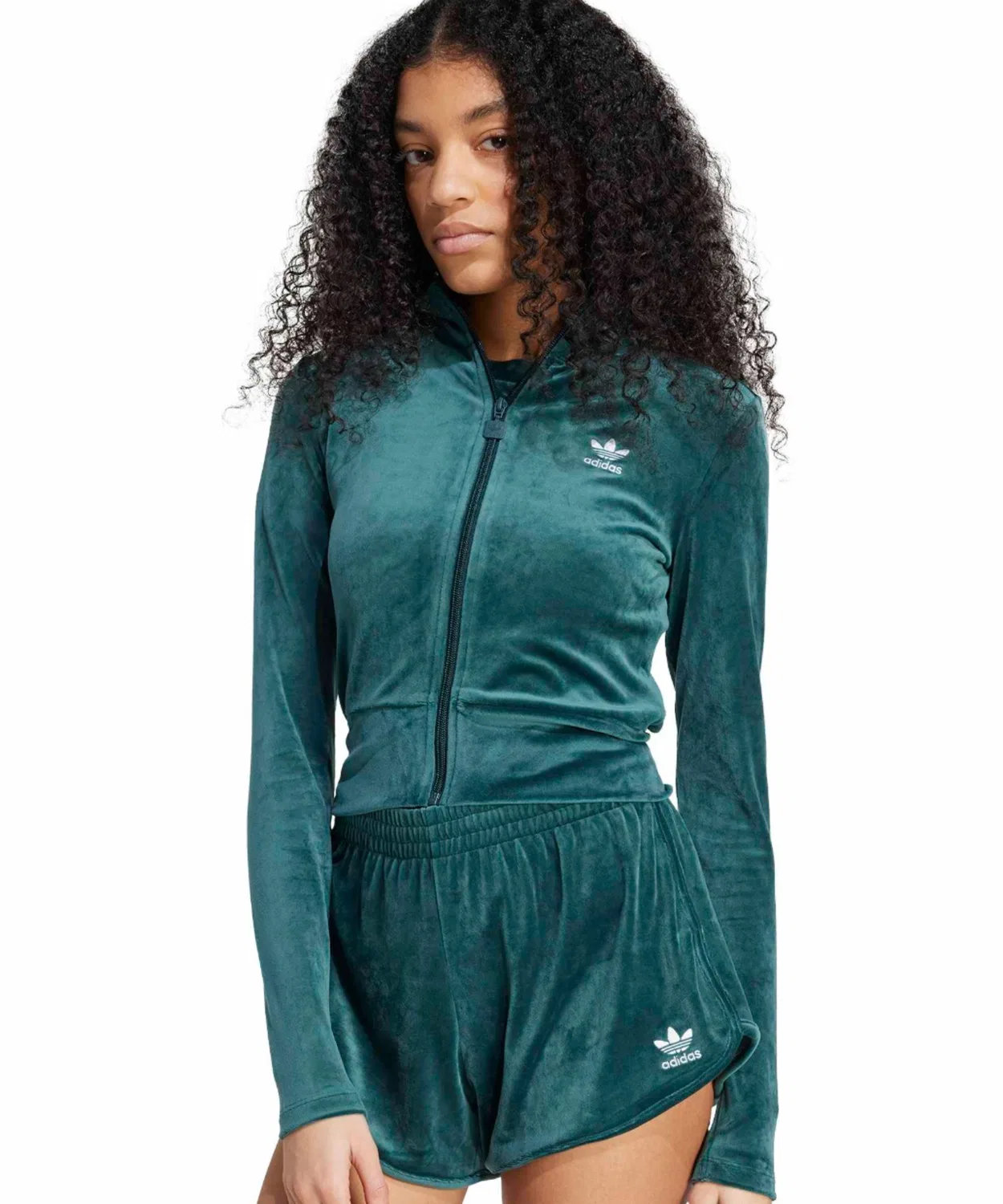 Толстовка Velvet Fitted Track Top adidas, зелёный — фото 3