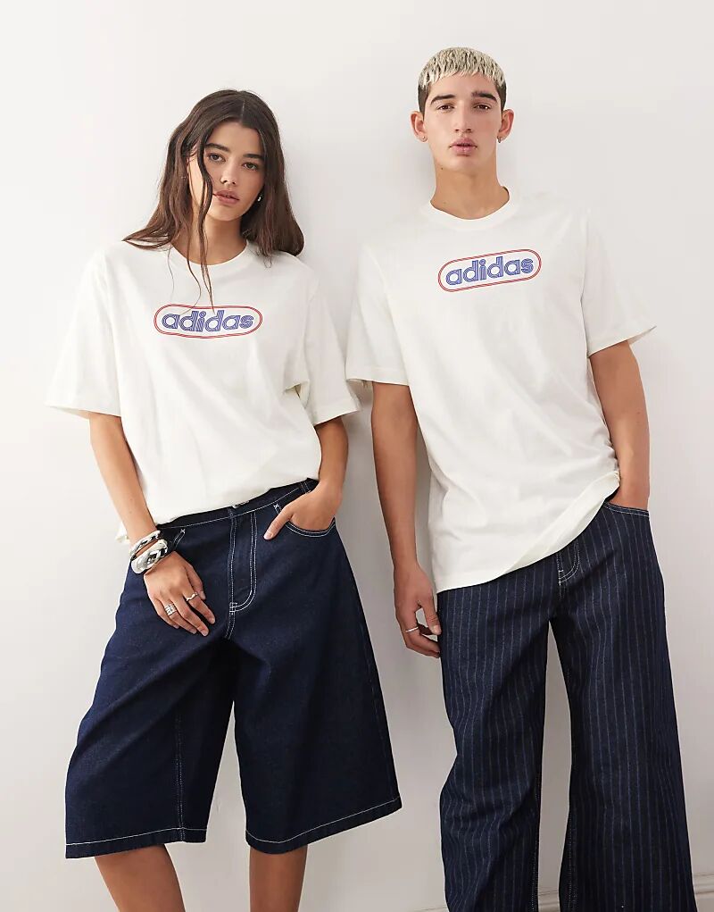 Футболка с графическим логотипом Adidas Originals 80-х кремового цвета — фото 4