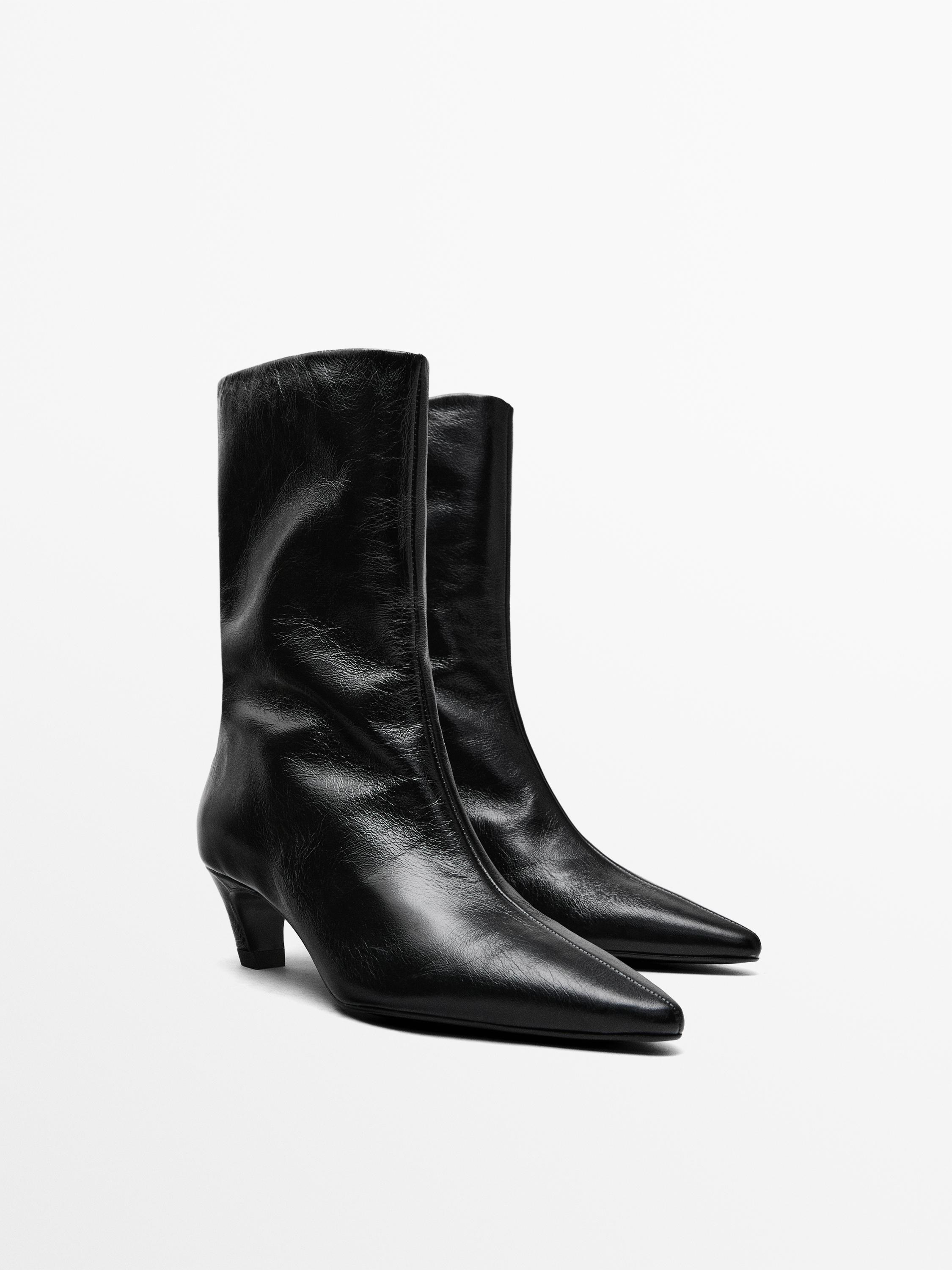 Кожаные ботильоны на высоком каблуке Massimo Dutti, черный — фото 2