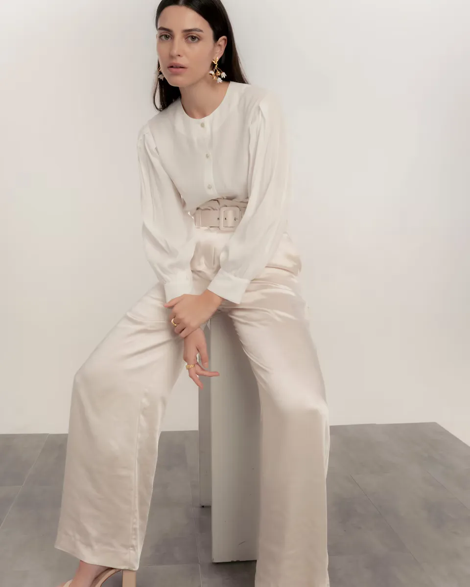 

Женские струящиеся широкие брюки с завышенной талией и поясом Dolores Promesas, цвет Crudo