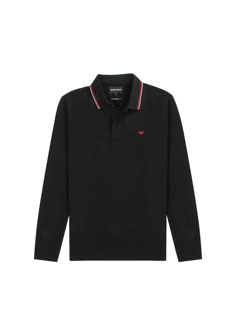 Мужское поло с длинным рукавом, хлопок с эластаном, модель 8N1FB5 1JPTZ 0999 Emporio Armani, черный