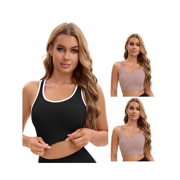 

3 упаковки женского спортивного топа с открытой спиной и встроенным бюстгальтером контрастного цвета Inspire Chic, Pink Black
