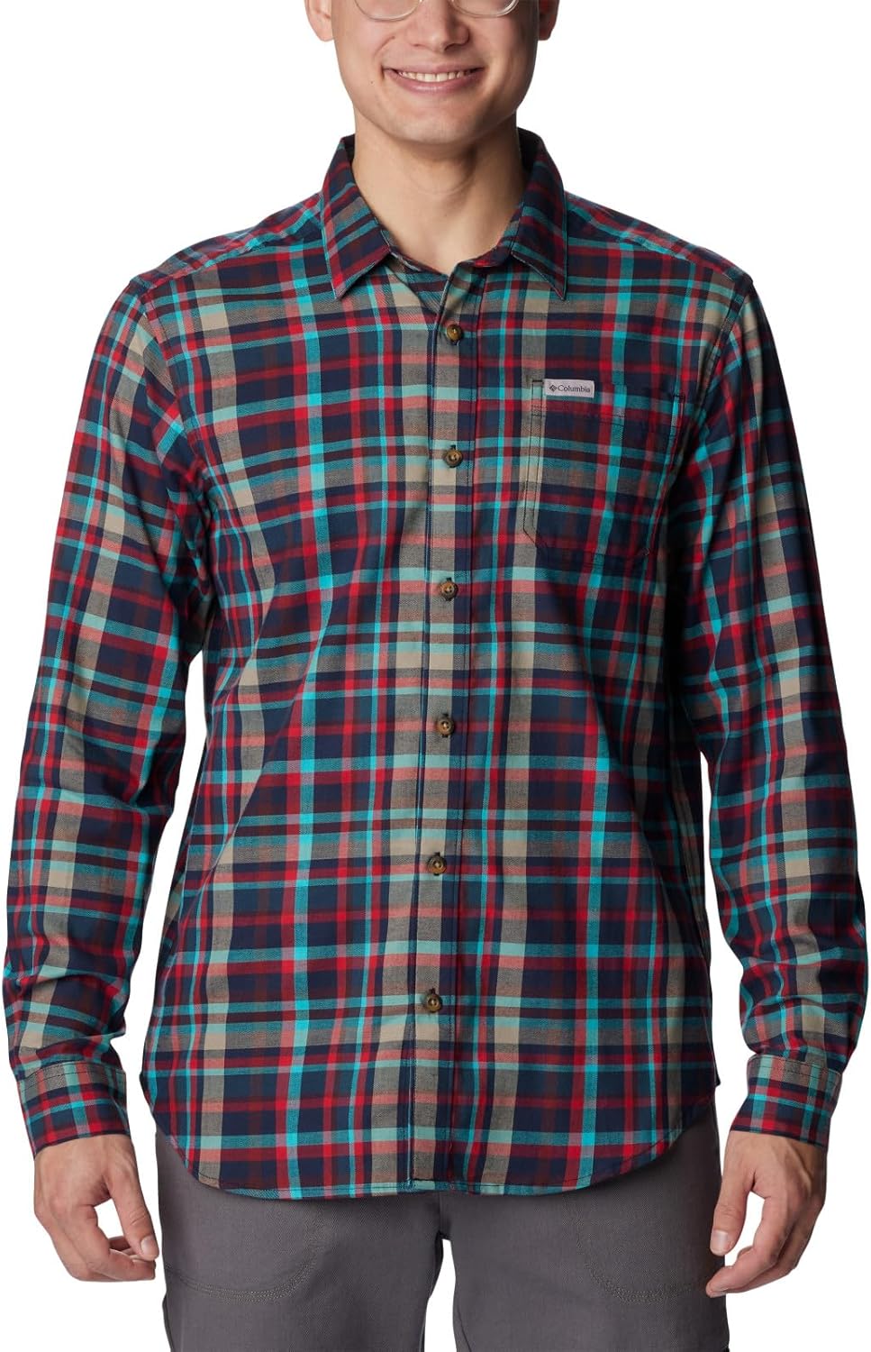 

Рубашка Columbia Mens Vapor Ridge III с длинным рукавом, походная рубашка, Collegiate Navy Bright Bold Plaid