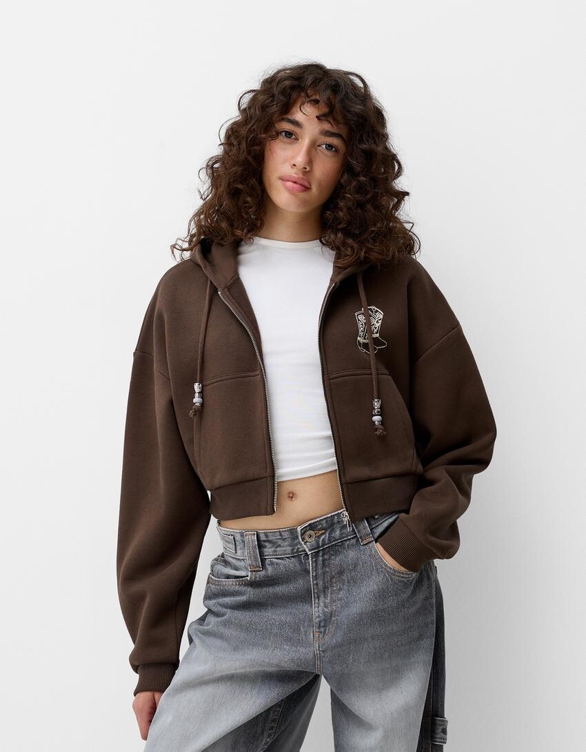 

Толстовка с капюшоном с принтом Bershka, коричневый