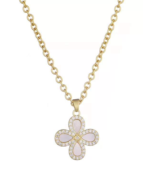 

Золотое ожерелье с кулоном в виде цветка-ореола из перламутра Adornia, white