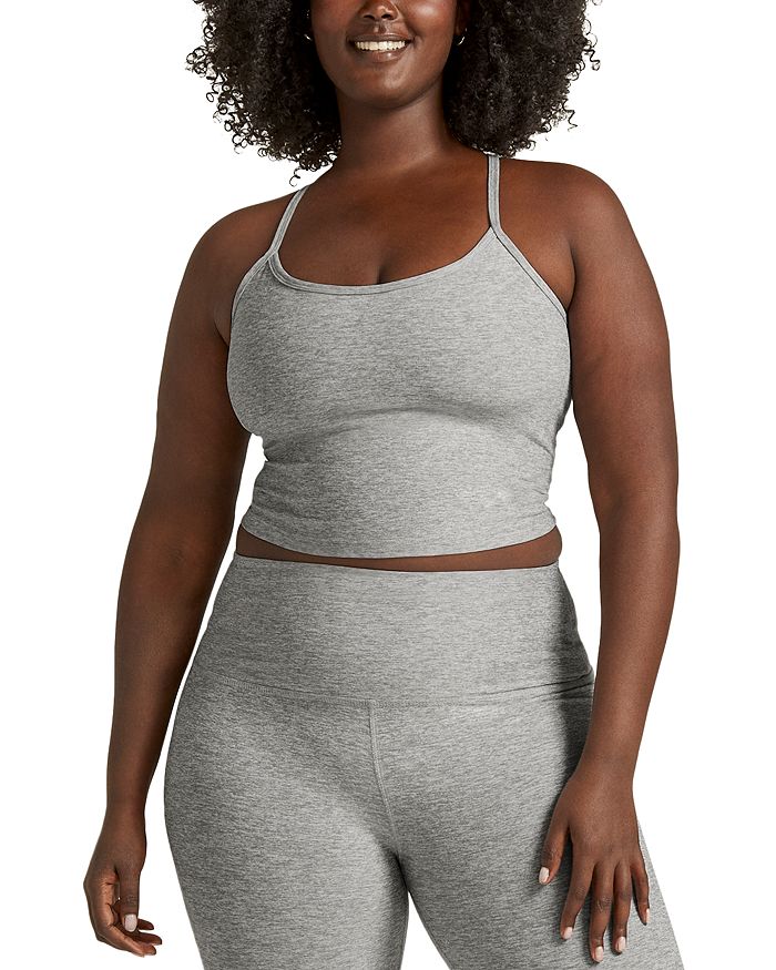 

Майка Spacedye Slim Racerback Cropped Tank в цвете Silver Mist Beyond Yoga, серый
