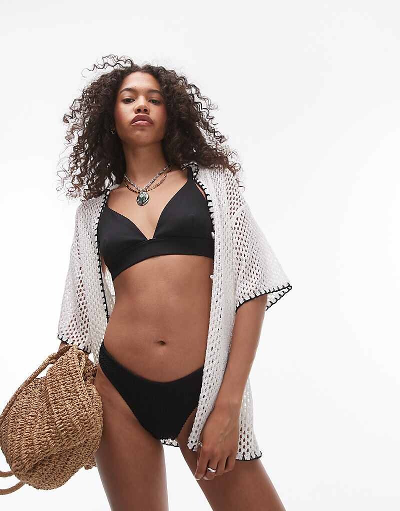 

Topshop – Черное длинное бикини с высоким вырезом и оборками