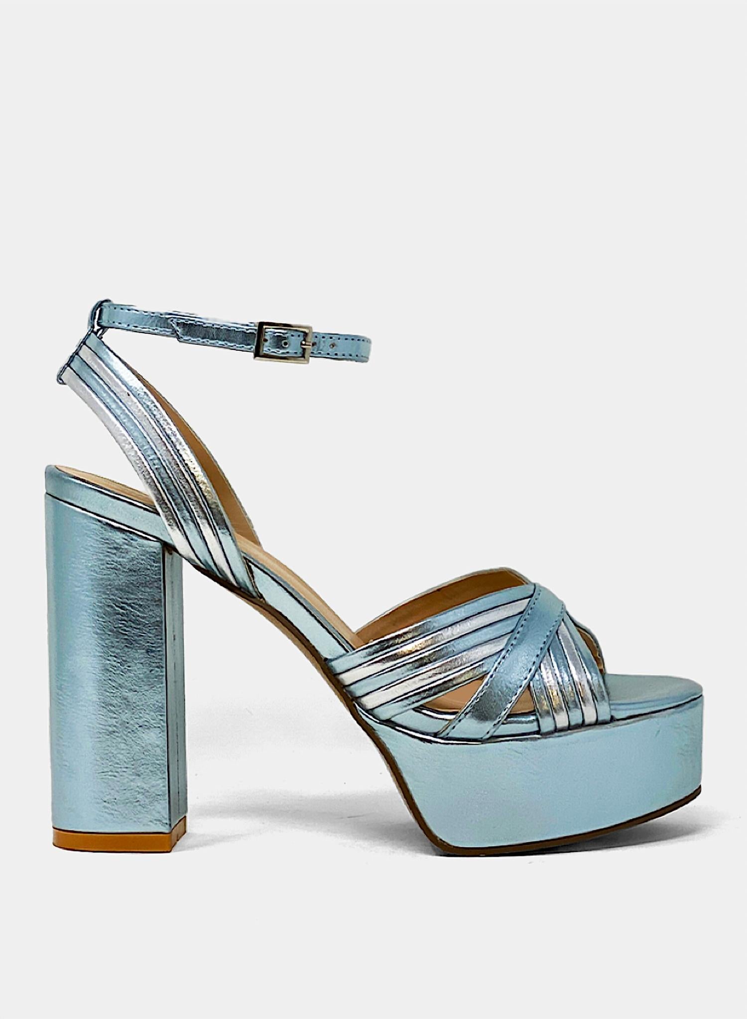 Eloisa Platform Heeled Sandal In Blue Multi SHU SHOP