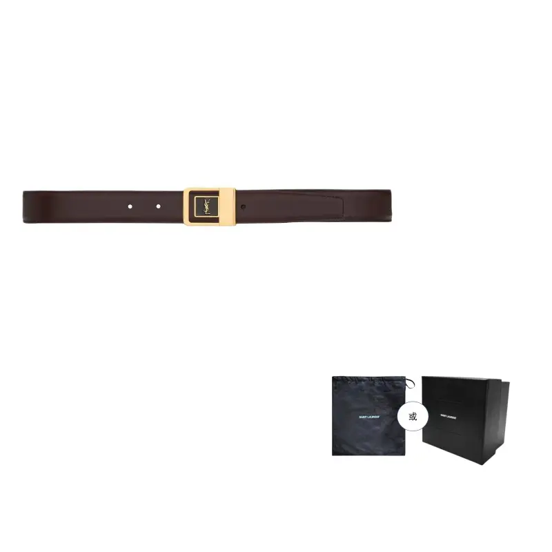 

SAINT LAURENT Ремень из телячьей кожи унисекс красно-коричневый ширина 3cm