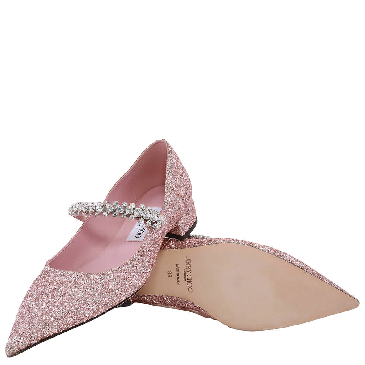 Джимми Чу Бинг Глиттер Кристал-Страп Балетки Jimmy Choo, розовый — фото 2
