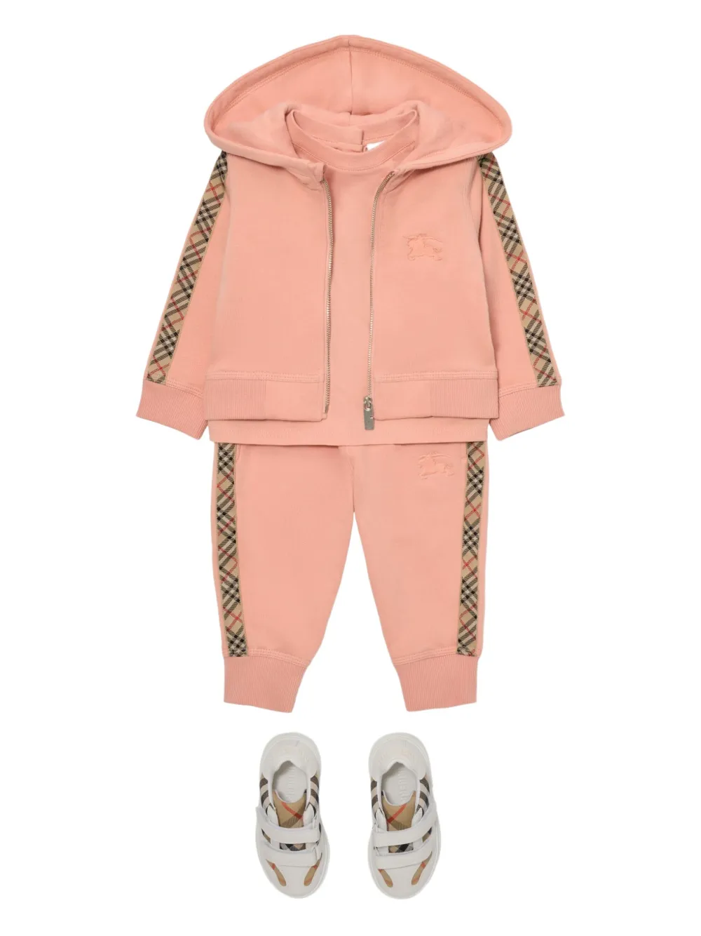 Толстовка с капюшоном на молнии с клетчатой отделкой BURBERRY KIDS, розовый — фото 3