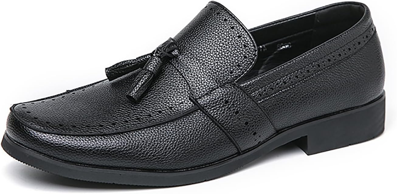 

Мужские кожаные лоферы LVOMU с кисточками, удобные повседневные туфли с круглым носком, без шнуровки, на массивном каблуке, для делового, официального, повседневного ношения, вождения и свадеб, черный