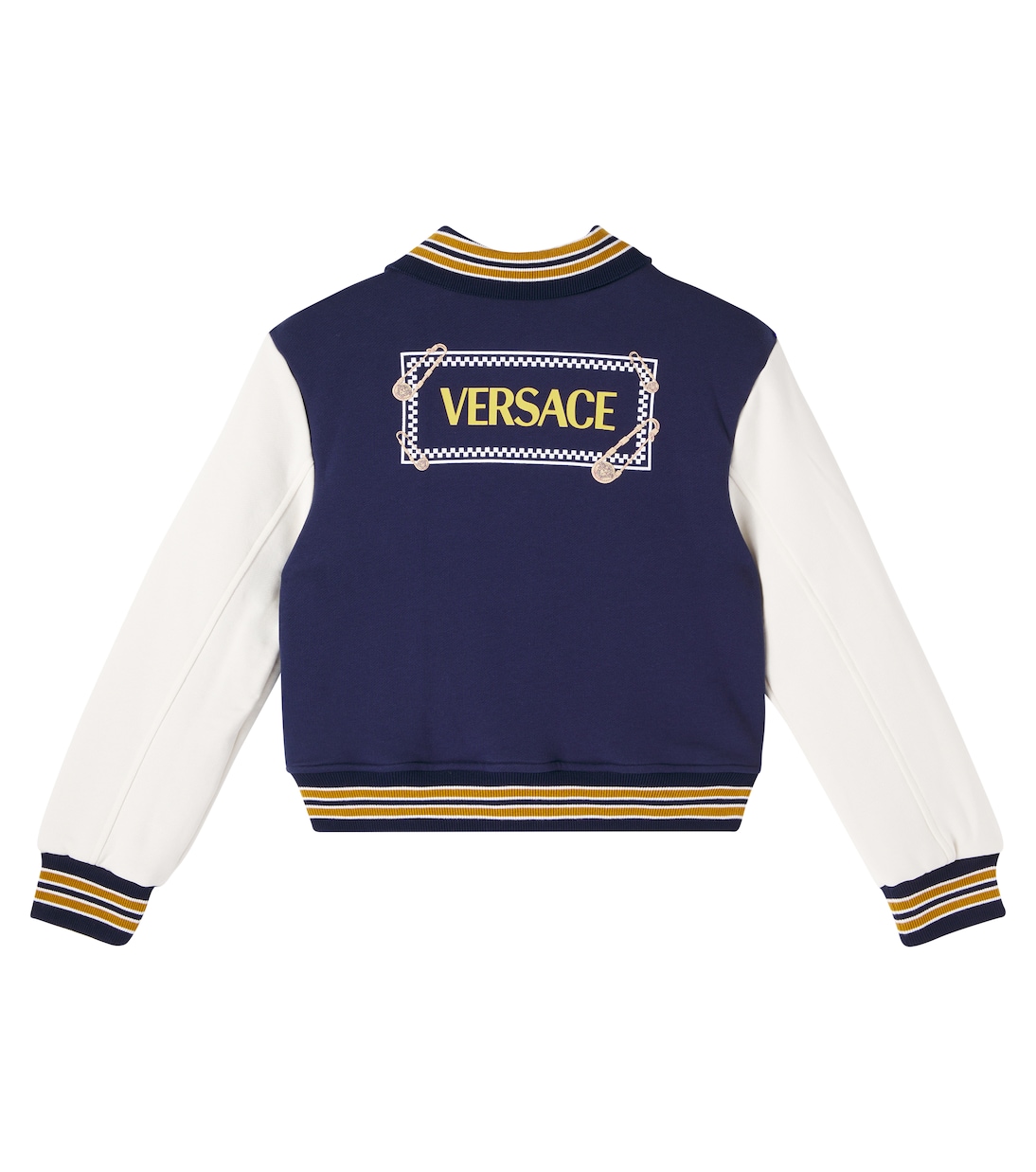 Хлопковая университетская куртка с булавкой Versace Kids, Navy + Ivory + Spicy Honey — фото 3