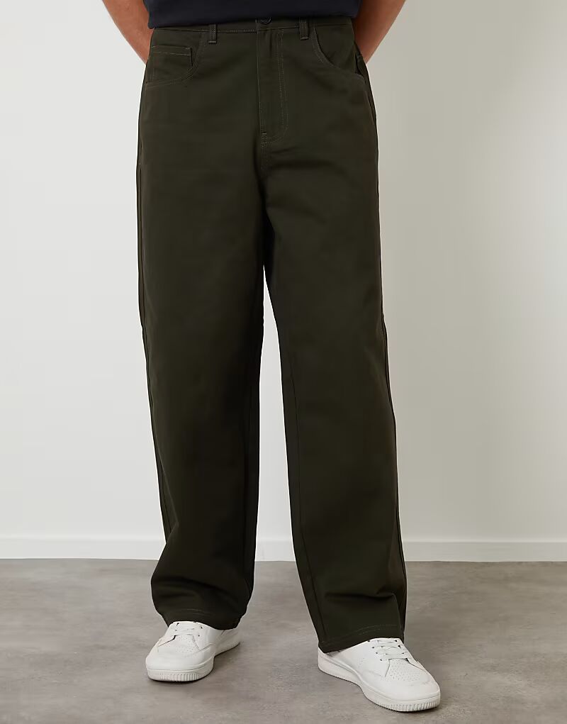 

Брюки-чиносы Baggy fit с пятью карманами зеленого цвета Threadbare