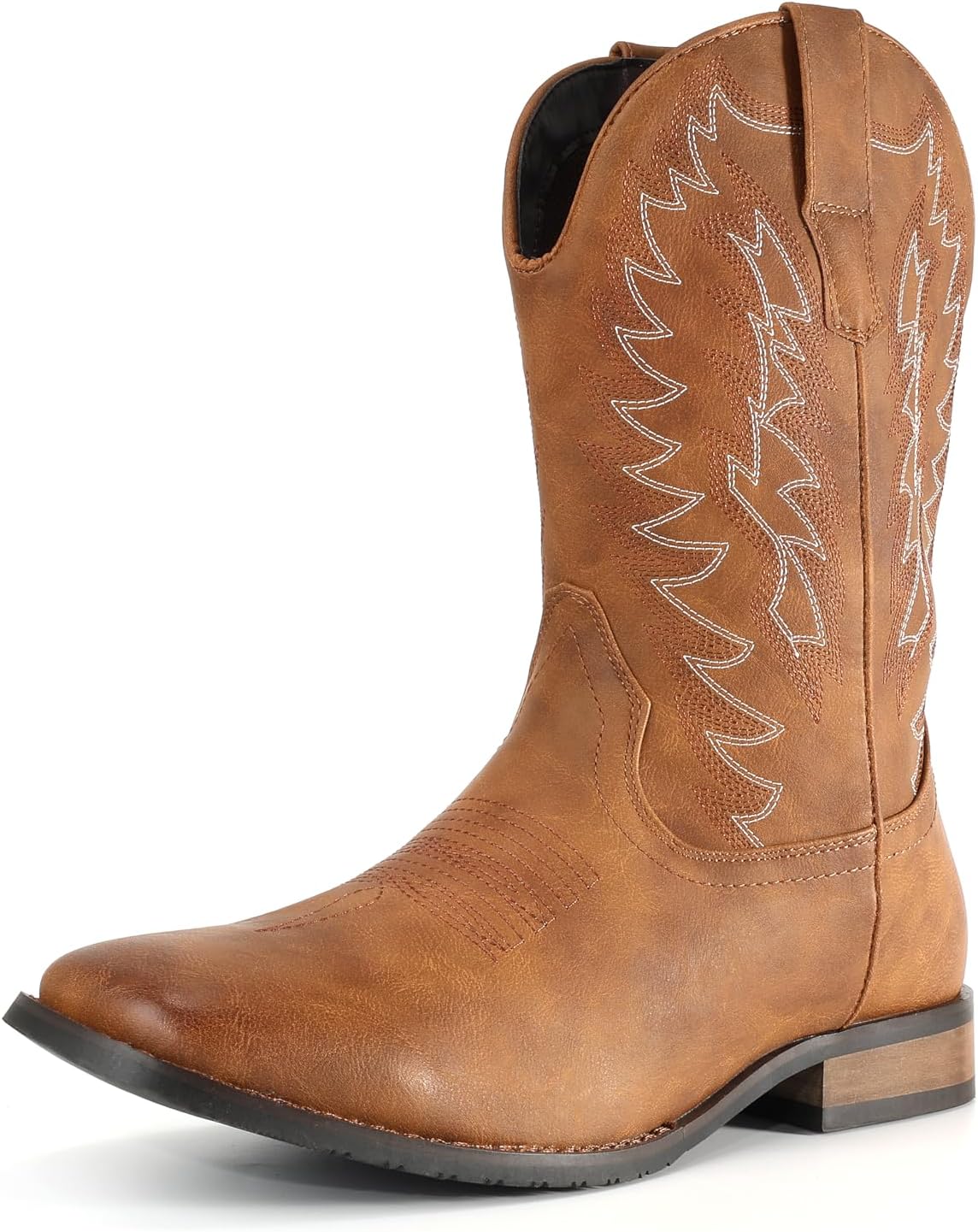 

Мужские ковбойские сапоги IUV для широкой стопы с квадратным носком, вестерн-сапоги с классической вышивкой, прочные сапоги без шнуровки, светло-коричневый