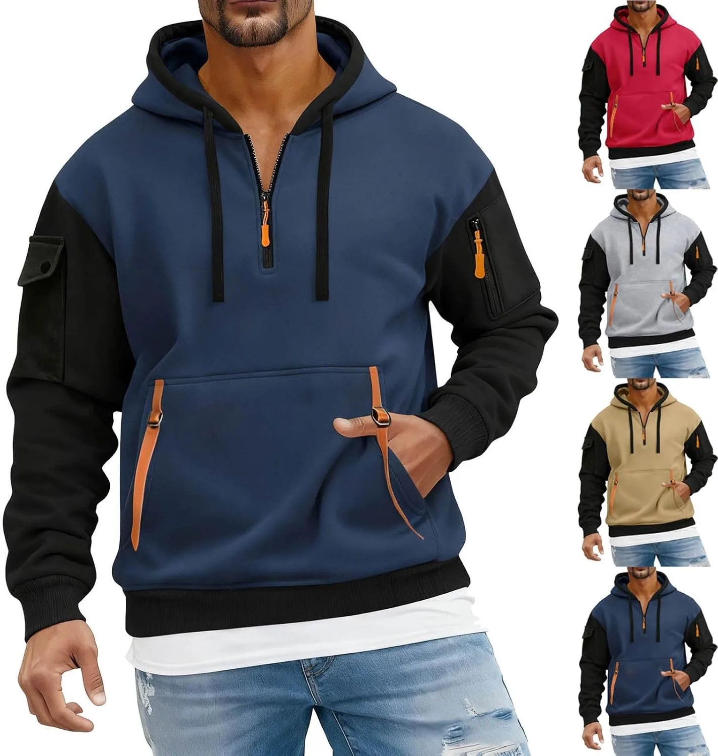 

Толстовка с капюшоном для мужчин, легкая, с четверть-молнией